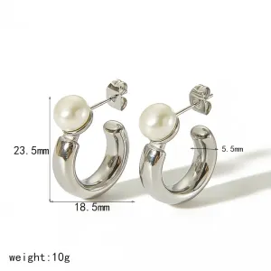 1 Paire De Boucles D'Oreilles À Tige Géométriques Simples En Acier Inoxydable Plaqué Or Avec Perles Artificielles Pour Femmes h5 Image2