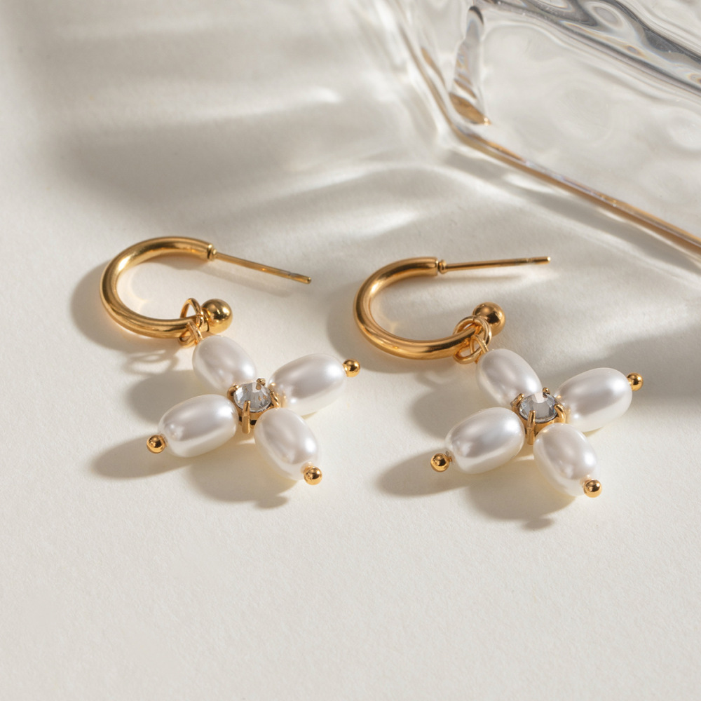 1 Paire De Boucles D'Oreilles Élégantes En Acier Inoxydable Plaqué Or  Avec Perles Artificielles Pour Femme 