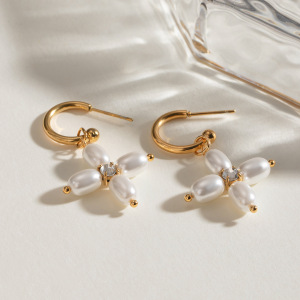 1 Paire De Boucles D'Oreilles Élégantes En Acier Inoxydable Plaqué Or  Avec Perles Artificielles Pour Femme h5 