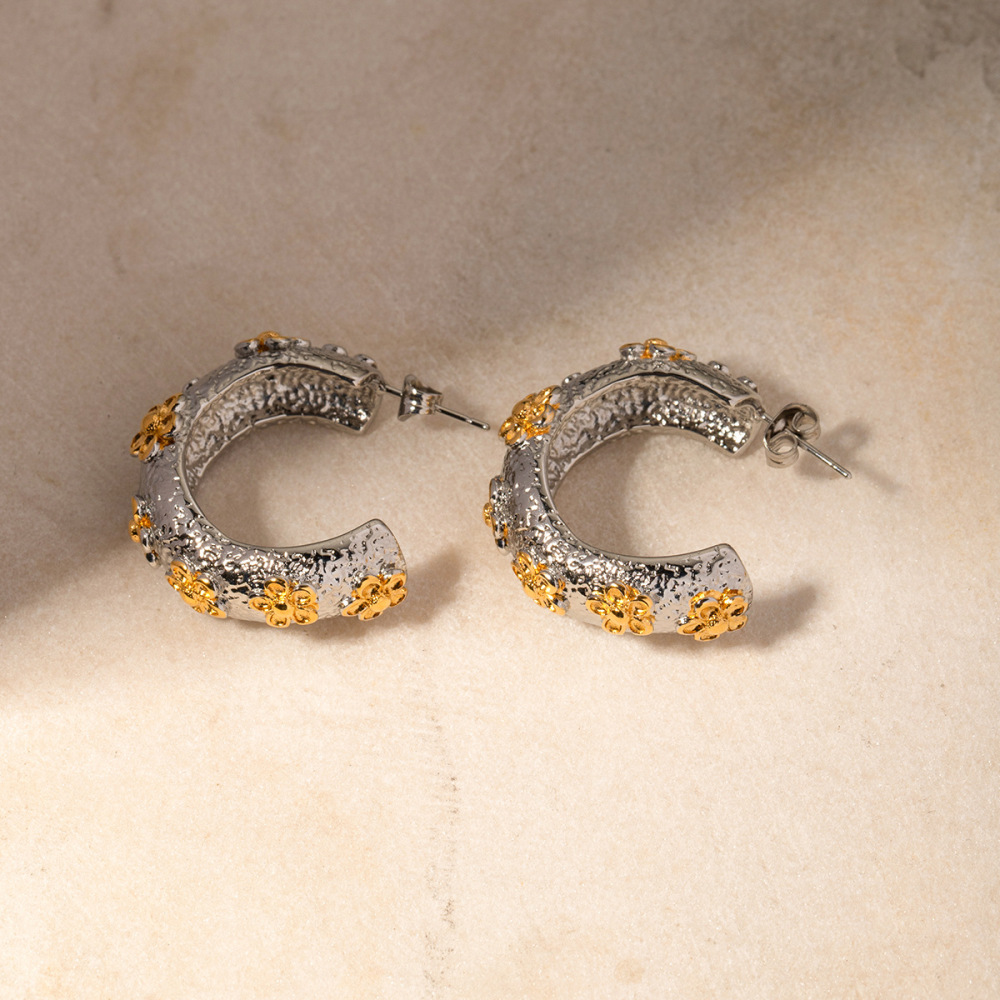 1 Paire De Boucles D'Oreilles Créoles Rétro En Acier Inoxydable Plaqué Or Pour Femme, Série Classique