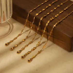 1 Paire De Bracelets Élégants Et Simples En Acier Inoxydable Plaqué Or Avec Chaîne En Forme D'Étoile Et De Croix Pour Femme, Bijoux À Porter Au Quotidien h5
