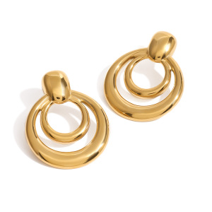 1 Paire De Boucles D'Oreilles À Tige Géométriques Classiques En Acier Titane Plaqué Or Pour Femme h5