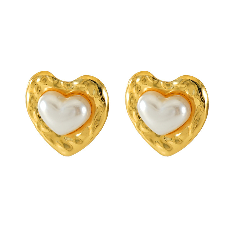 1 Paire De Boucles D'Oreilles À Tige En Acier Inoxydable Plaqué Or Avec Perles Pour Femme, Style Décontracté, Série Simple