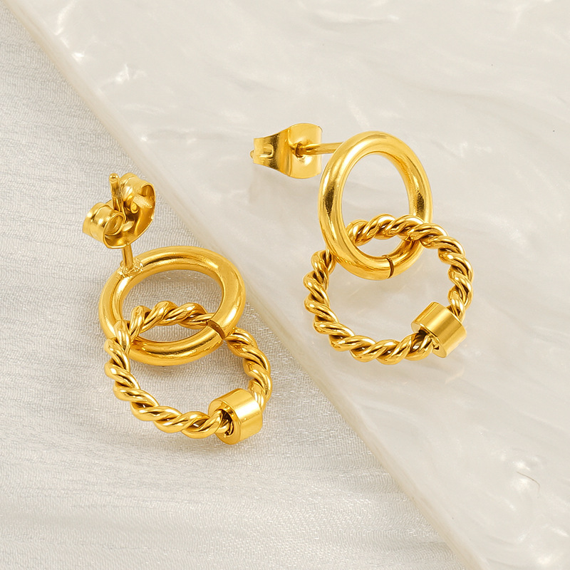 1 Paire De Boucles D'Oreilles À Tige Pour Femme En Acier Inoxydable Plaqué Or , Série Simple Daily Twist