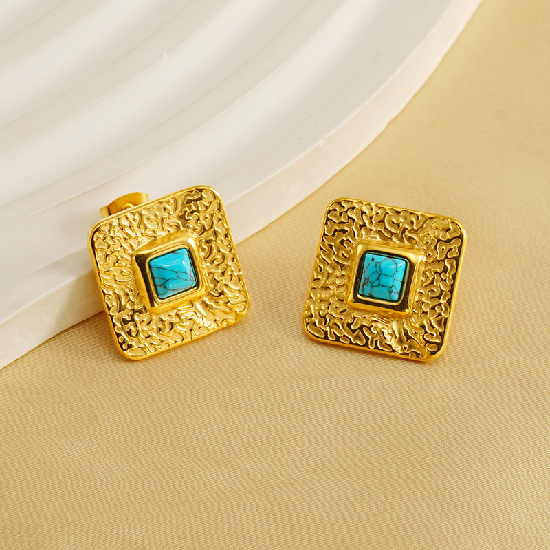 1 Paire De Boucles D'Oreilles À Tige Géométriques Simples En Acier Inoxydable Plaqué Or Pour Femme