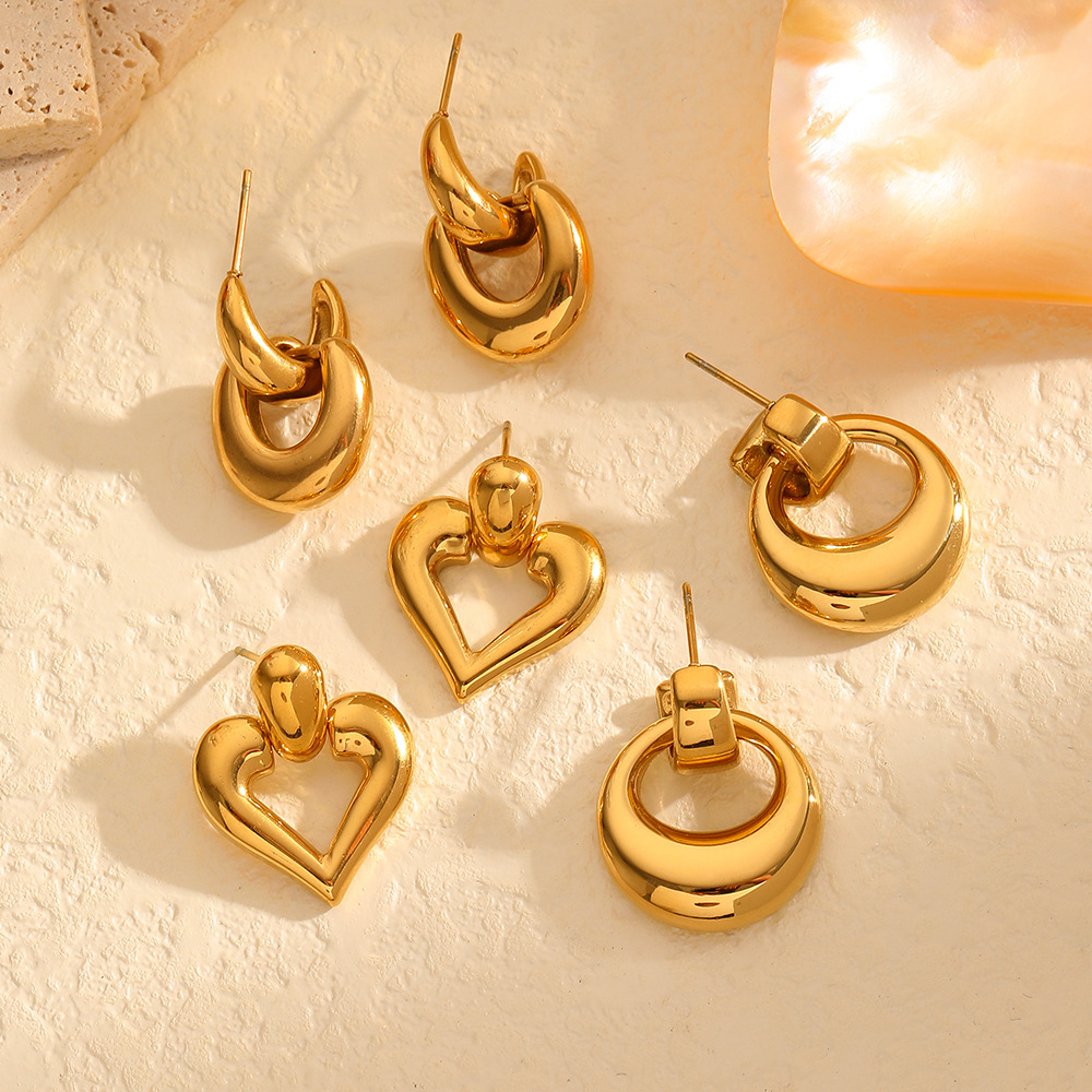 1 Paire De Boucles D'Oreilles À Tige Géométriques Rétro Plaquées Or De La Série Simple