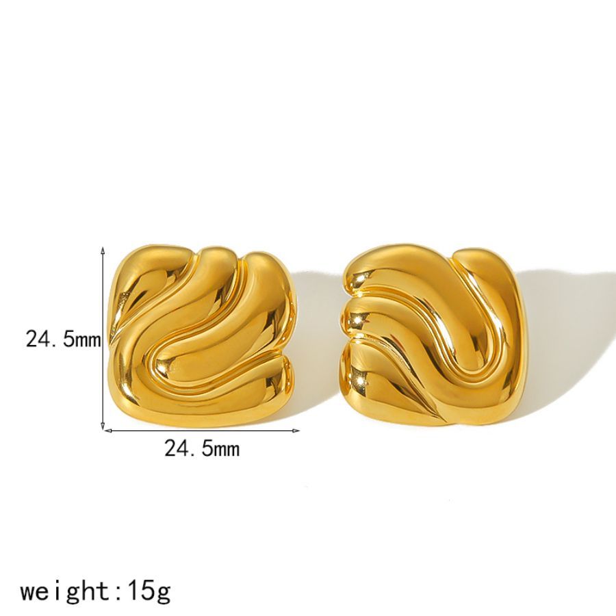 1 Paire De Boucles D'Oreilles À Tige Géométriques En Acier Inoxydable Plaqué Or Pour Femme, Série Simple Image2