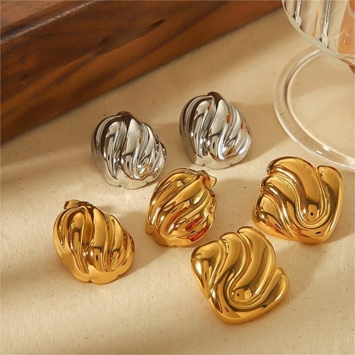 1 Paire De Boucles D'Oreilles À Tige Géométriques En Acier Inoxydable Plaqué Or Pour Femme, Série Simple