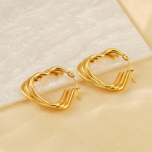 1 Paire De Boucles D'Oreilles Créoles Géométriques Quotidiennes En Acier Titane Plaqué Or  De La Série Simple h5 