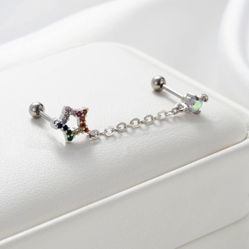 Boucles D'Oreilles Piercing Femme Simple Series Simple Geometric En Acier Titane Sans Placage, Ornées De Zircon Image2