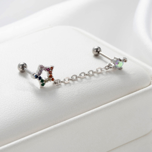 Boucles D'Oreilles Piercing Femme Simple Series Simple Geometric En Acier Titane Sans Placage, Ornées De Zircon h5 Image2