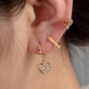 Boucles D'Oreilles Piercing Pour Femme, 1 Pièce, Série Simple Heart, En Acier Titane Sans Placage, Avec Zircon. h5 Image2