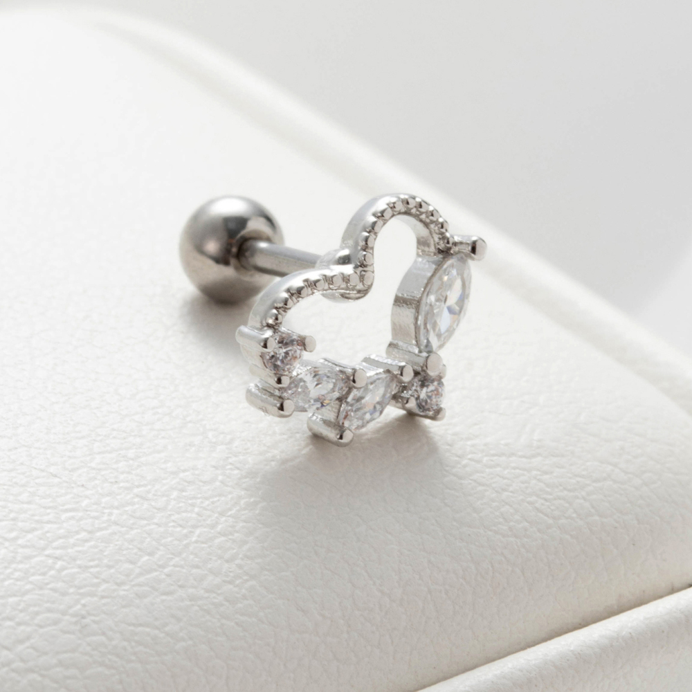 Boucles D'Oreilles Piercing Pour Femme, 1 Pièce, Série Simple Heart, En Acier Titane Sans Placage, Avec Zircon. 