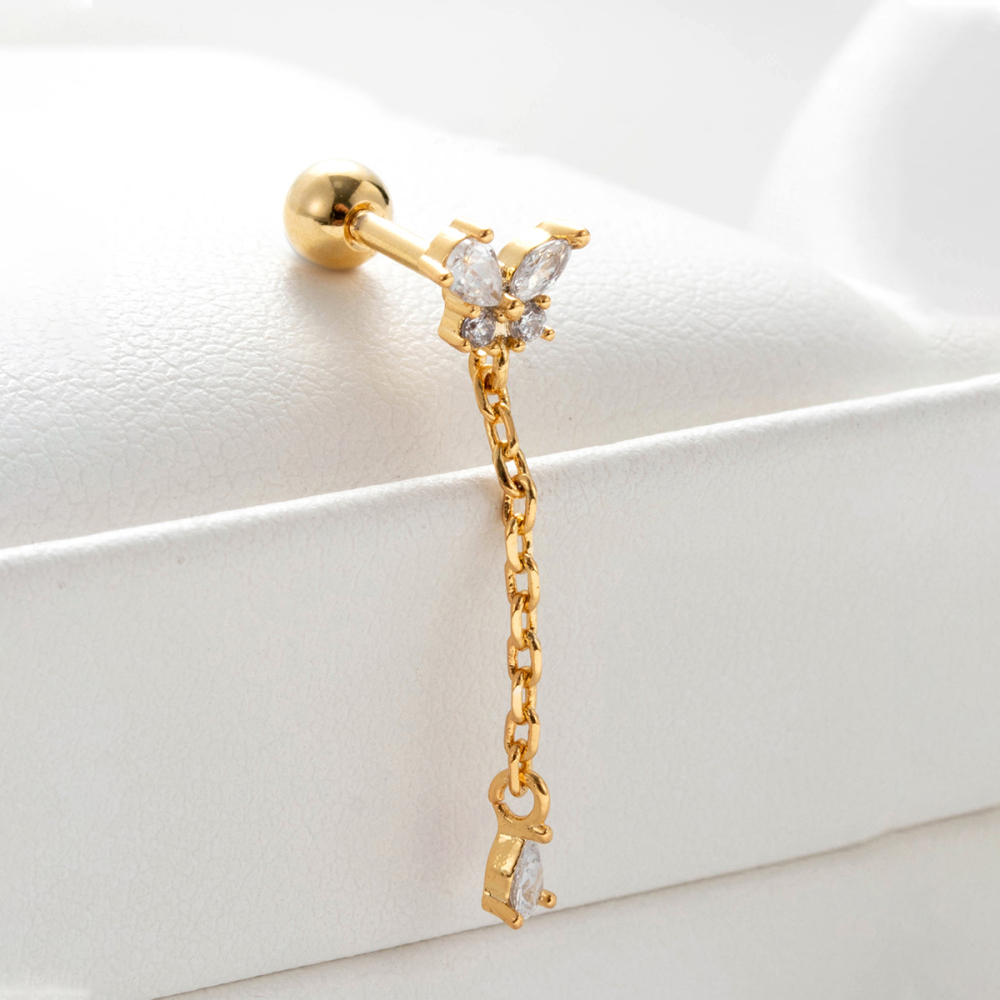Boucles D'Oreilles Piercing Femme Simple Series Simple Flower En Acier Titane Sans Placage, Ornées De Zircon. Image2