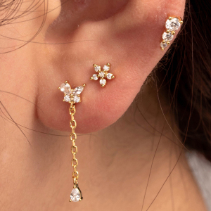 Boucles D'Oreilles Piercing Femme Simple Series Simple Flower En Acier Titane Sans Placage, Ornées De Zircon. h5 Image2