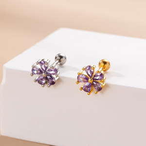 Boucles D'Oreilles Piercing Femme Simple Series Simple Flower En Acier Titane Sans Placage, Ornées De Zircon. h5 Image2