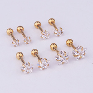 Boucles D'Oreilles Piercing Femme Simple Series Simple Geometric En Acier Titane Sans Placage, Ornées De Zircon h5 Image2