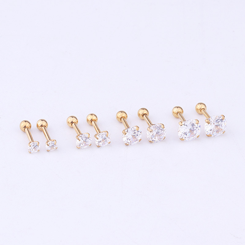 Boucles D'Oreilles Piercing Pour Femme, 1 Pièce, Série Simple, Géométriques, En Acier Titane Sans Placage, Avec Zircon. Image2