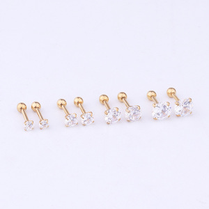 Boucles D'Oreilles Piercing Pour Femme, 1 Pièce, Série Simple, Géométriques, En Acier Titane Sans Placage, Avec Zircon. h5 Image2