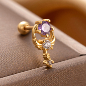 Boucles D'Oreilles Piercing Pour Femme, 1 Pièce, Série Simple Heart, En Acier Titane Sans Placage, Avec Zircon. h5 Image2