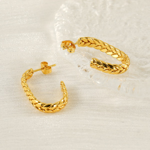 1 Paire De Boucles D'Oreilles Créoles Pour Femme En Acier Titane Plaqué Or , Série Simple h5