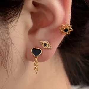 Boucles D'Oreilles Piercing Femme Simple Series Classic Heart En Acier Titane Sans Placage, Ornées De Zircon. h5 Image2
