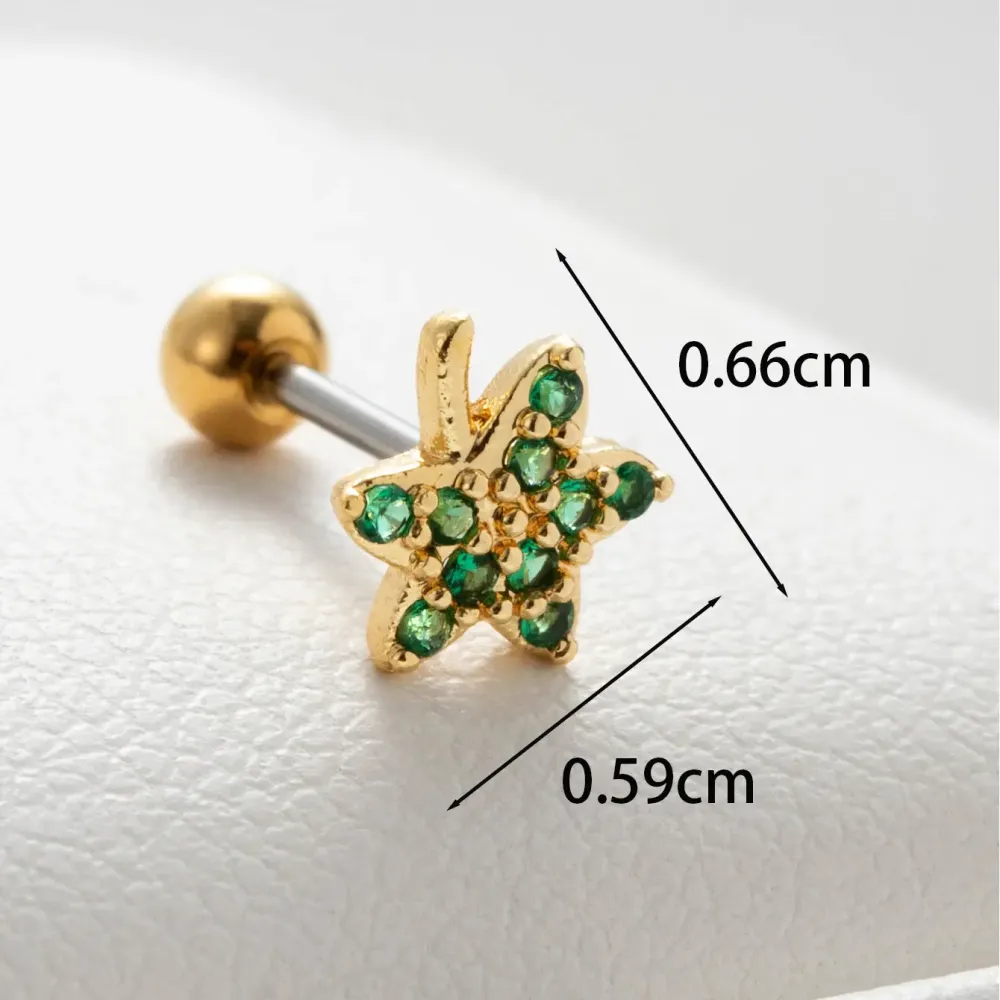 Boucles D'Oreilles Piercing Femme Simple Series Simple Plant En Acier Titane Sans Placage, Avec Zircon. 