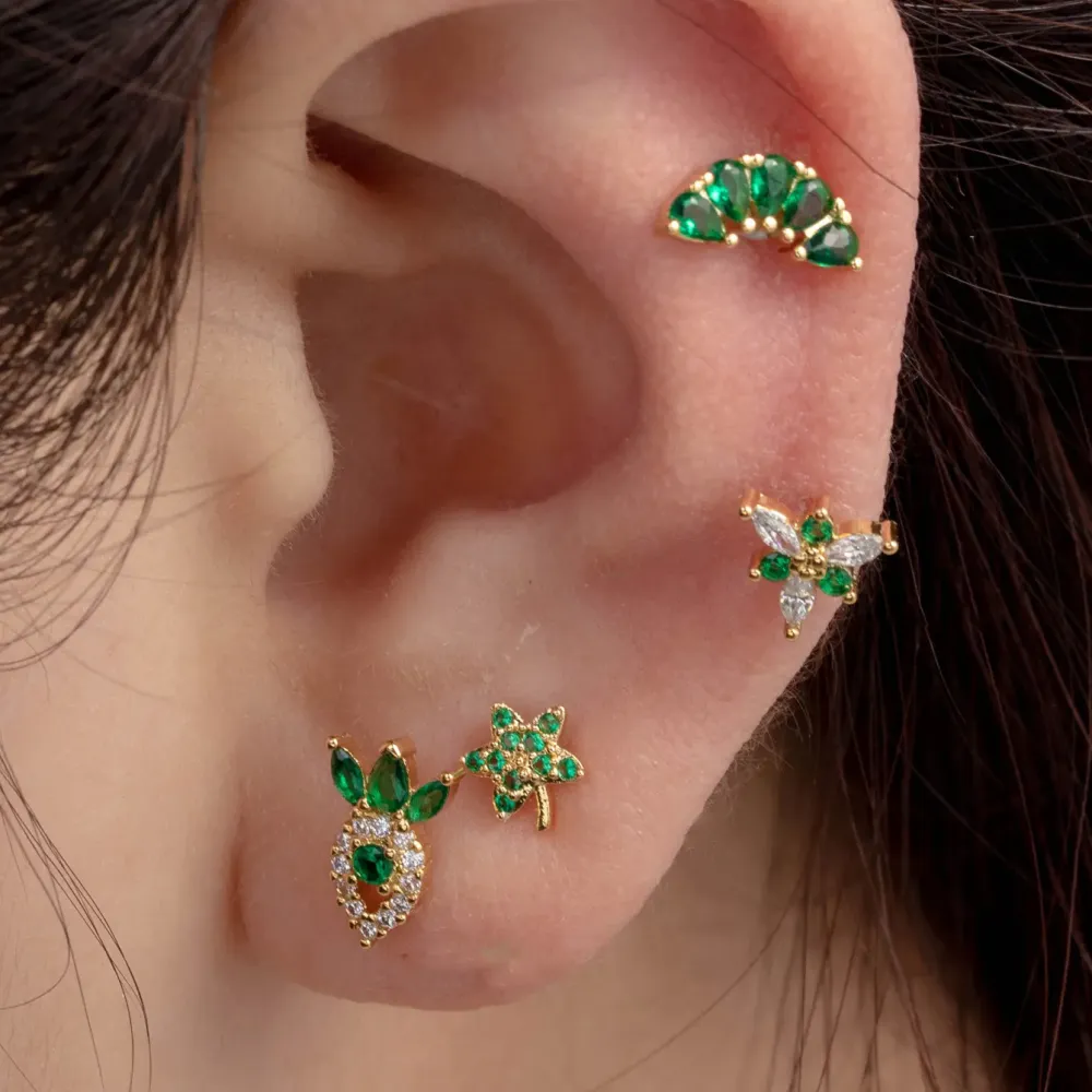 Boucles D'Oreilles Piercing Femme Simple Series Simple Plant En Acier Titane Sans Placage, Avec Zircon. Image2