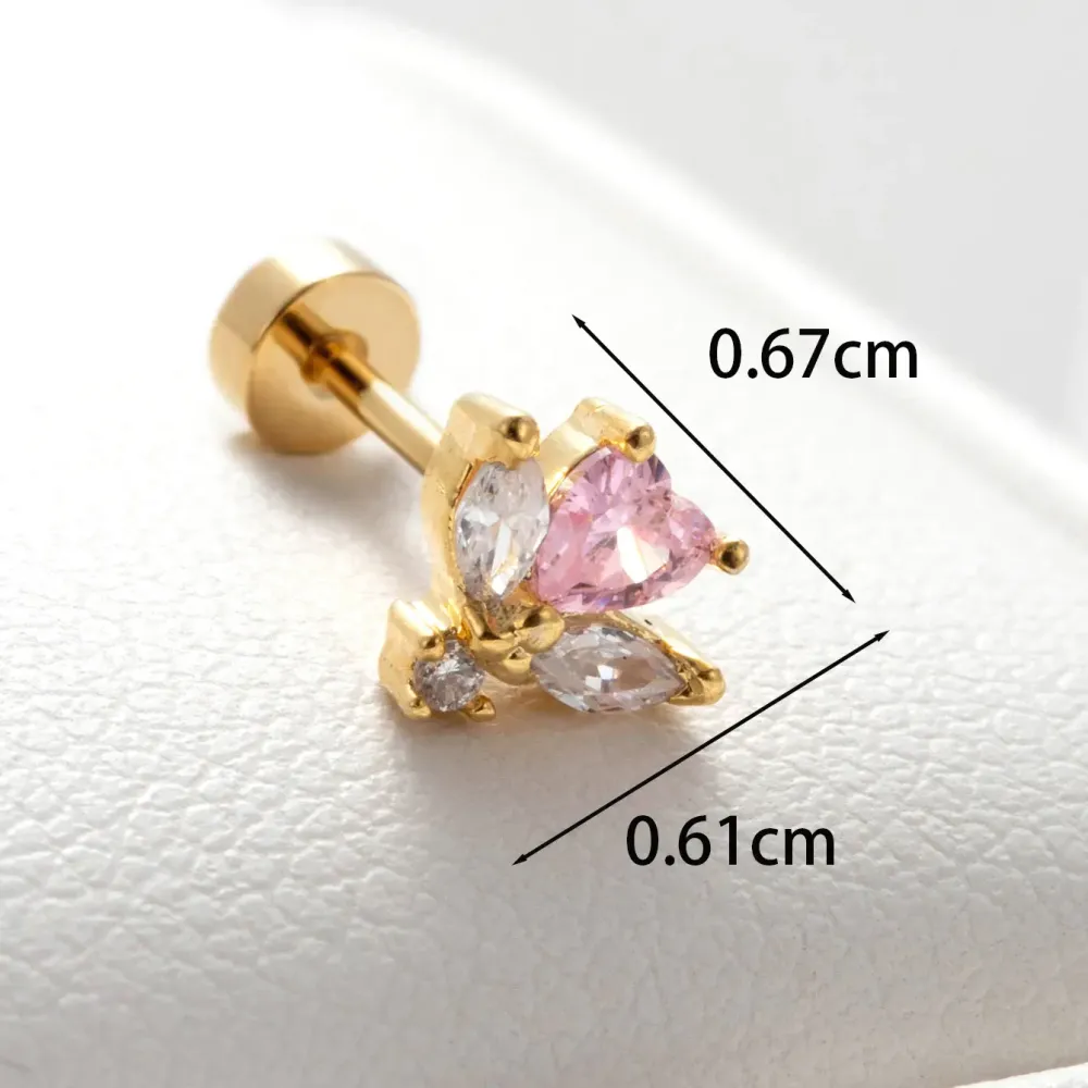 Boucles D'Oreilles Piercing Femme Simple Series Classic Heart En Acier Titane Sans Placage, Ornées De Zircon. 
