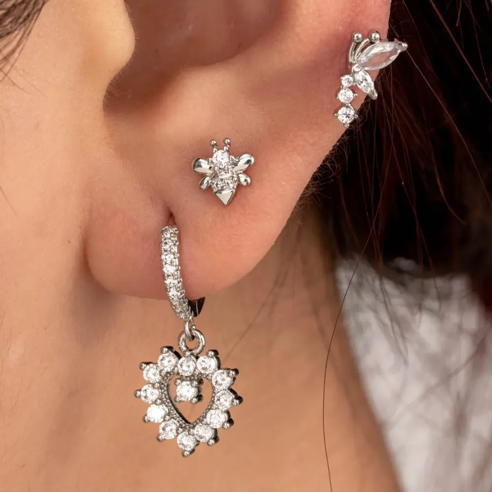 Boucles D'Oreilles Piercing Femme Simple Series Classic Heart En Cuivre Sans Plaquage, Ornées De Zircon. h5Image2