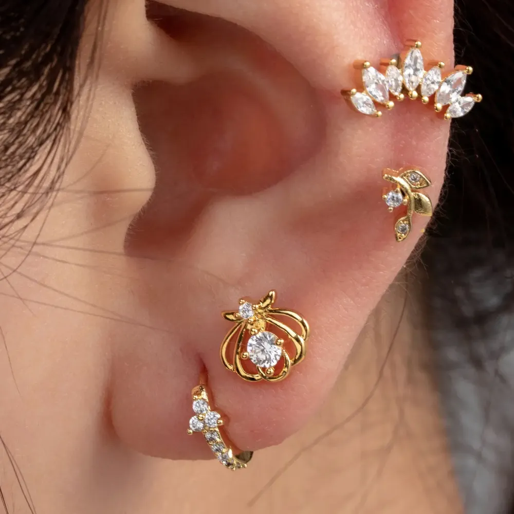 Boucles D'Oreilles Piercing Femme Simple Series Classic Plant En Cuivre Sans Placage, Ornées De Zircon. h5Image2