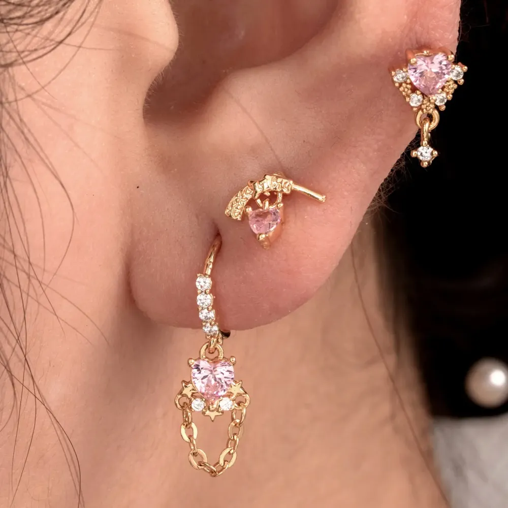 Boucles D'Oreilles Piercing Pour Femme, 1 Pièce, Série Simple, Cœur Simple, Cuivre, Sans Plaquage, Zircon. h5Image2