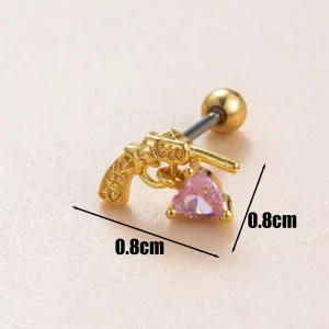Boucles D'Oreilles Piercing Pour Femme, 1 Pièce, Série Simple, Cœur Simple, Cuivre, Sans Plaquage, Zircon. h5