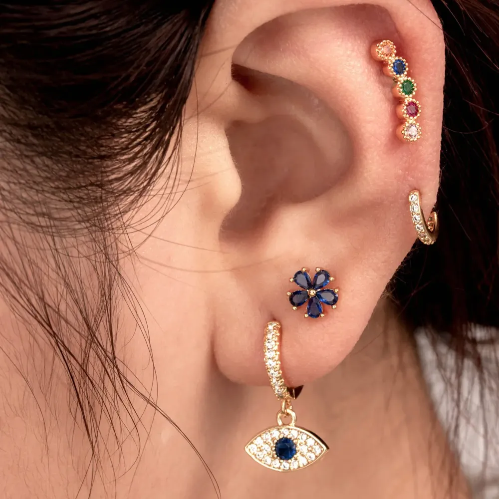 Boucles D'Oreilles Piercing Femme Simple Series Simple Flower En Cuivre Sans Placage, Avec Zircon. Image2