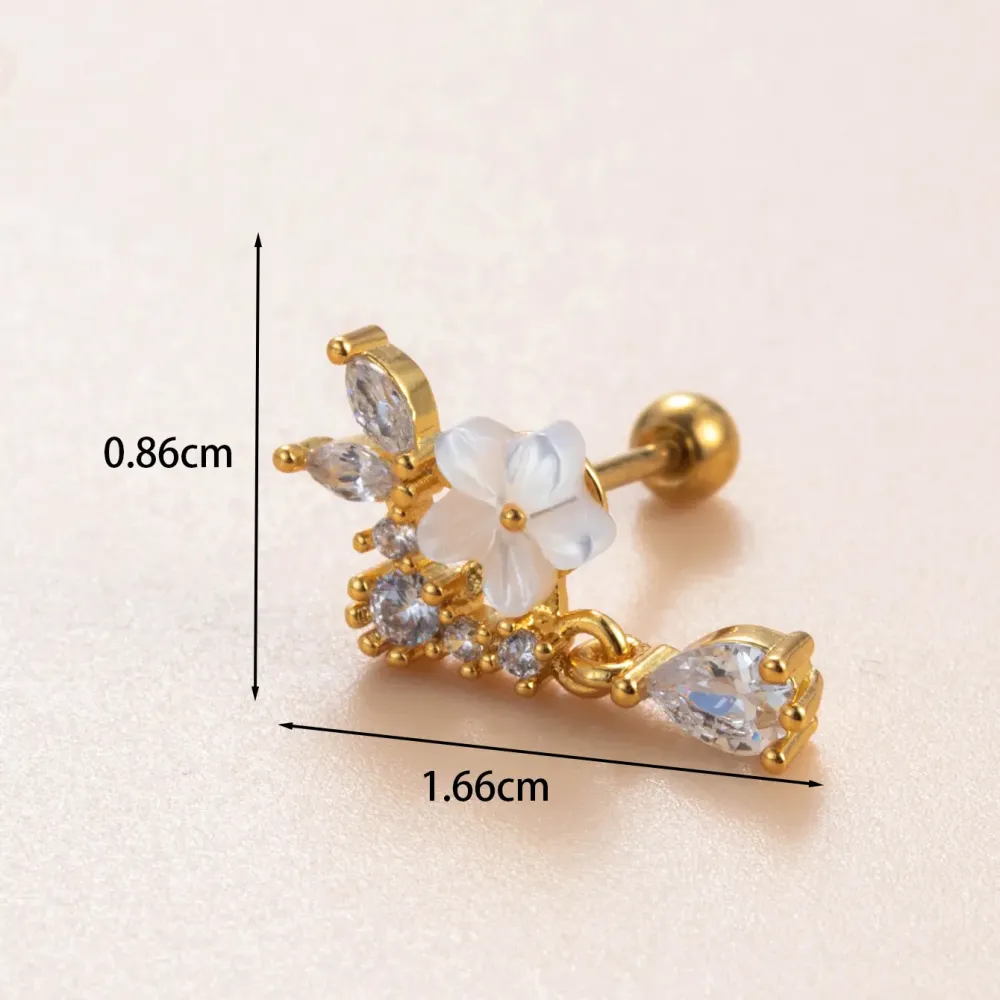 Boucles D'Oreilles Piercing Femme Simple Series Simple Flower En Cuivre Sans Placage, Avec Zircon. 