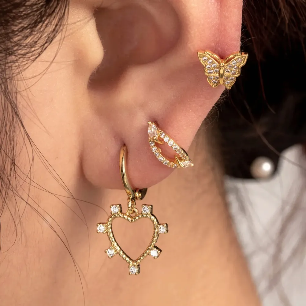 Boucles D'Oreilles Piercing Pour Femme, 1 Pièce, Série Simple, Cœur Simple, Cuivre, Sans Plaquage, Zircon. h5Image2