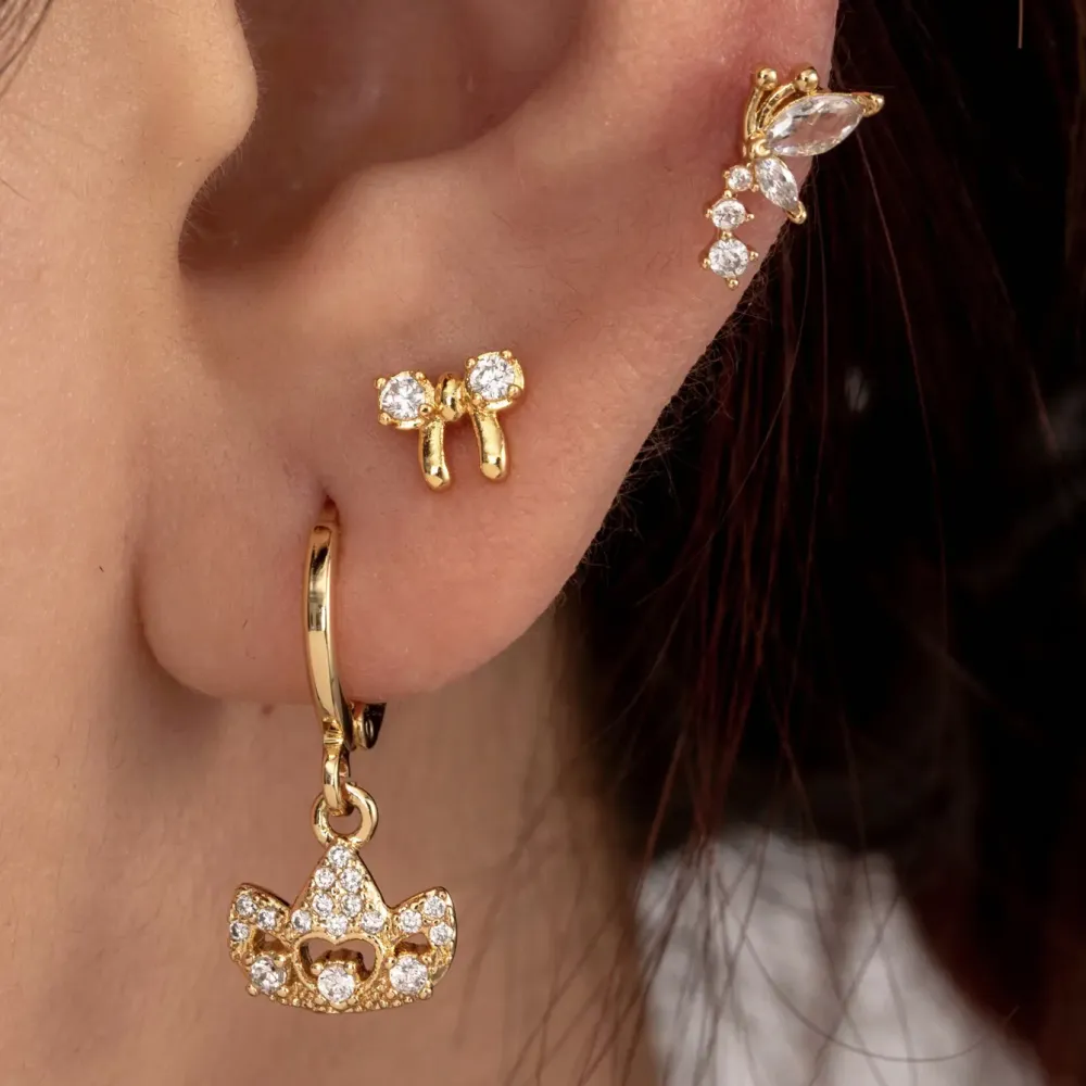 Boucles D'Oreilles Piercing Femme Simple Series Classic Bow Knot En Cuivre Sans Plaquage, Ornées De Zircon h5Image2