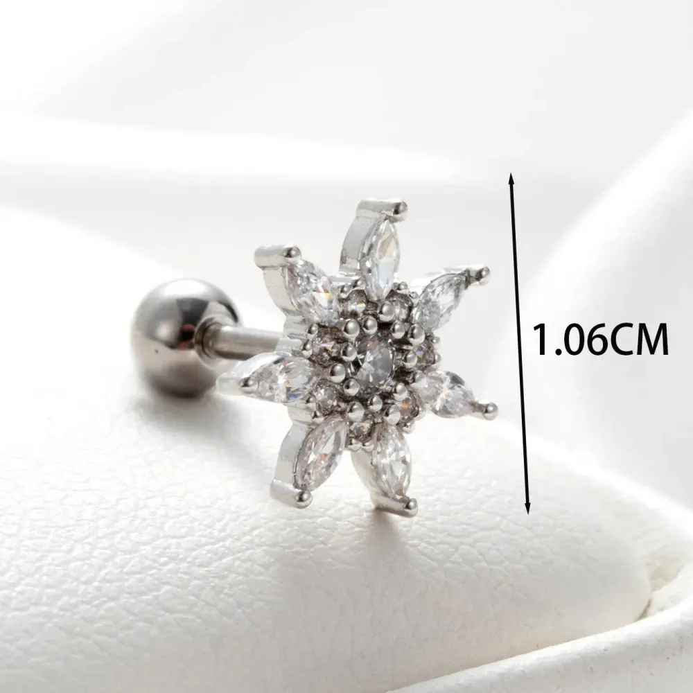 Boucles D'Oreilles Piercing Femme Simple Series Classic Flower En Cuivre Sans Placage, Ornées De Zircon. 
