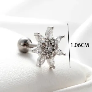 Boucles D'Oreilles Piercing Femme Simple Series Classic Flower En Cuivre Sans Placage, Ornées De Zircon. h5 