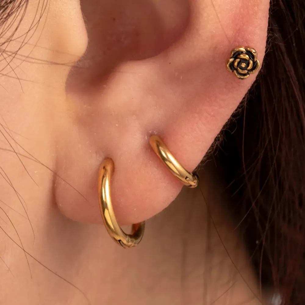 Boucles D'Oreilles Piercing Pour Femme, Modèle Simple Series Classic Flower, En Acier Titane Sans Placage. Image2