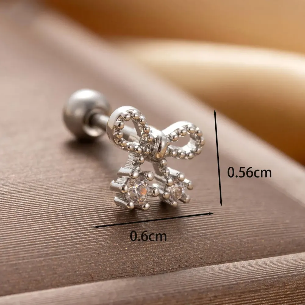 Boucles D'Oreilles Piercing Femme Simple Series Classic Bow Knot En Cuivre Sans Plaquage, Ornées De Zircon