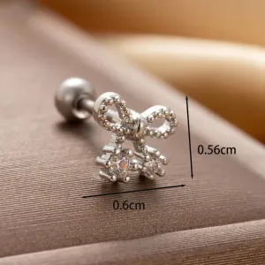 Boucles D'Oreilles Piercing Femme Simple Series Classic Bow Knot En Cuivre Sans Plaquage, Ornées De Zircon h5