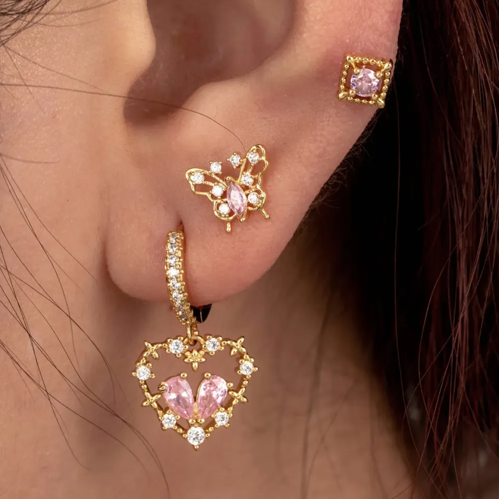Boucles D'Oreilles Piercing Femme Simple Series Classic Heart En Cuivre Sans Placage, Ornées De Zircon. h5Image2