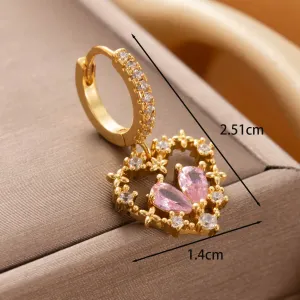 Boucles D'Oreilles Piercing Femme Simple Series Classic Heart En Cuivre Sans Placage, Ornées De Zircon. h5
