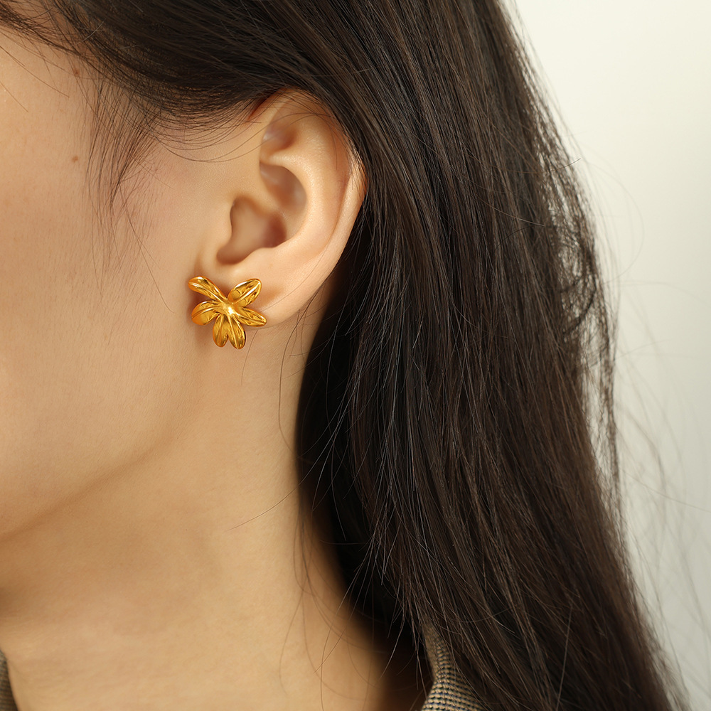 1 Paire De Boucles D'Oreilles À Tige Rétro En Acier Inoxydable Plaqué Or Pour Femme, Série Simple