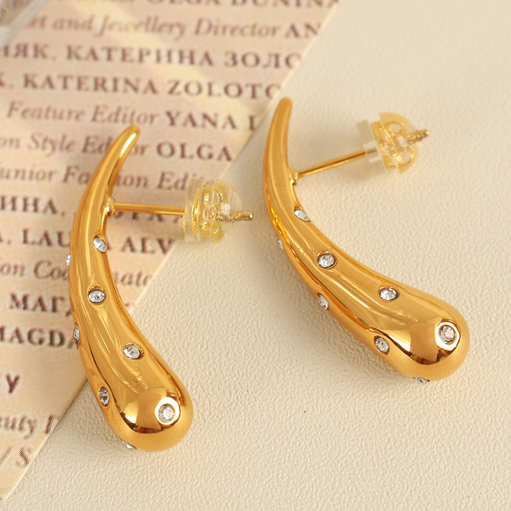 1 Paire De Boucles D'Oreilles À Tige En Acier Inoxydable Plaqué Or  Avec Strass Pour Femme, Série Simple 