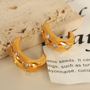 1 Paire De Boucles D'Oreilles Puces Classiques Géométriques Simples En Acier Inoxydable Plaqué Or Avec Zircon Pour Femme h5