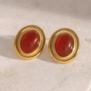 1 Paire De Boucles D'Oreilles À Tige Géométriques Rétro De Luxe, Plaquées Or , Avec Pierres Précieuses Artificielles Pour Femmes h5 