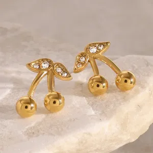 1 Paire De Boucles D'Oreilles À Tige En Acier Inoxydable Plaqué Or  Et Zircon Pour Femme, Série Simple Sweet Plant h5 