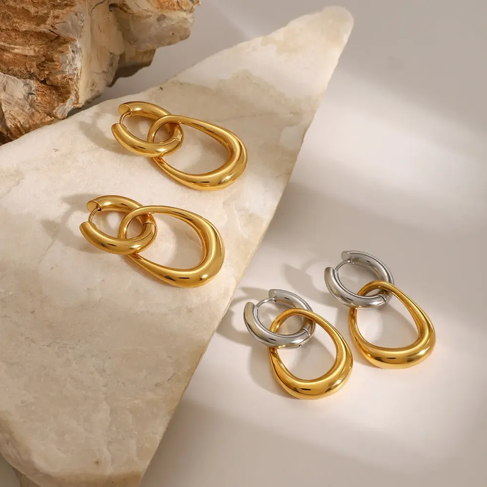 1 Paire De Boucles D'Oreilles Pendantes Géométriques Simples En Acier Inoxydable Plaqué Or Pour Femme